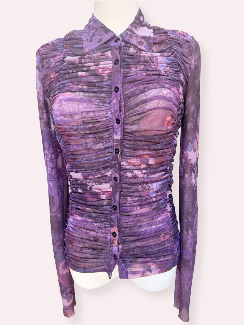 Anthropologie Pilcro Adore Ruched Button Down Top - Picture 1 of 11